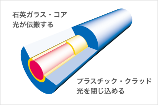 石英ガラス・コア 光が伝播する プラスチック・クラッド 光を閉じ込める